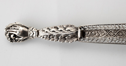 German Silver Biedermeier Filigree Sugar Tongs - Zum Andenken, In Memory Of